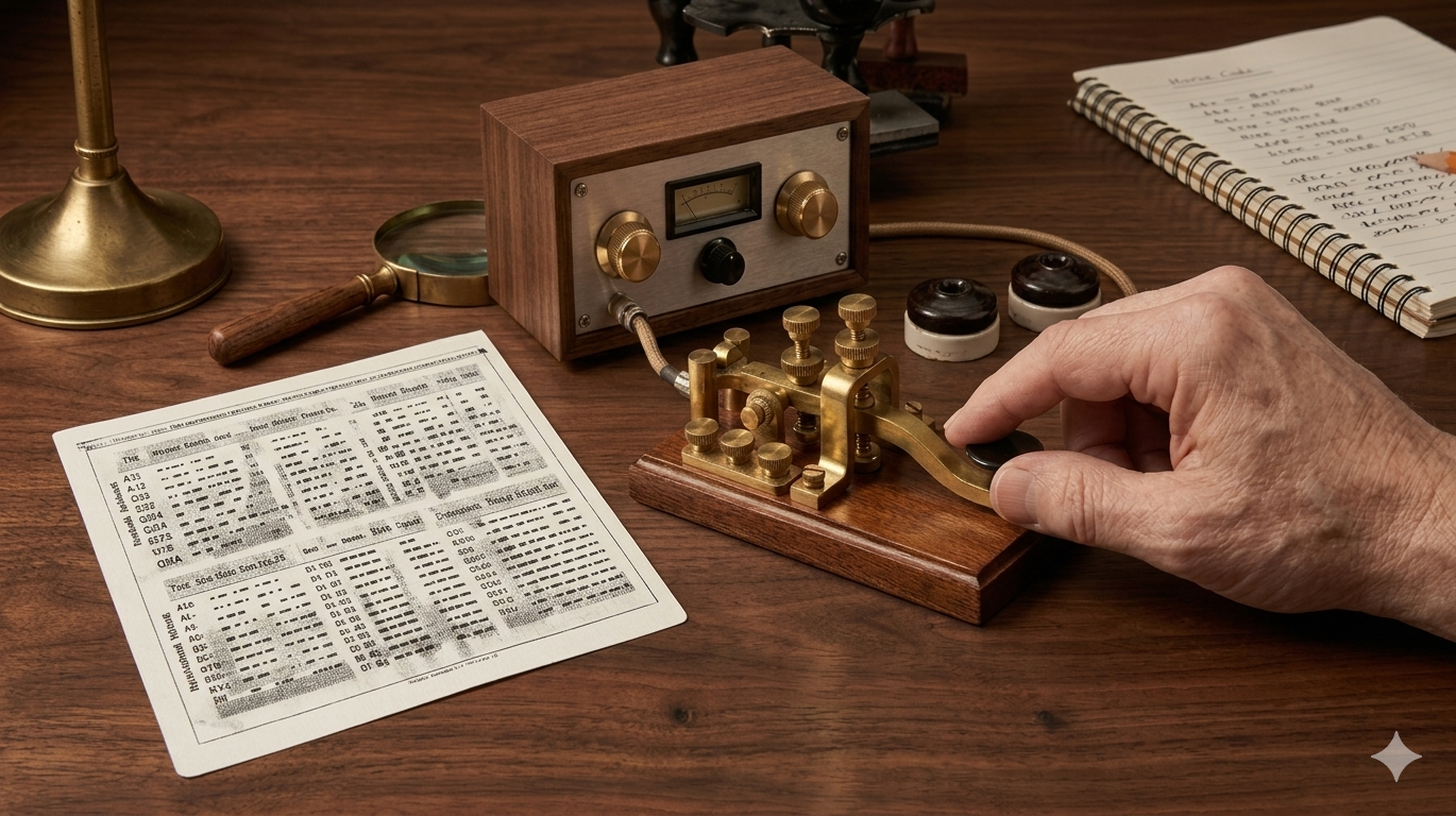 A hand holding a Ham Radio with note son the sides 